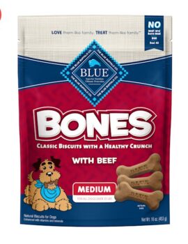 Blue Buffalo Bones Natural Crunchy Beef Flavor Medium Dog Biscuits, 16 oz.