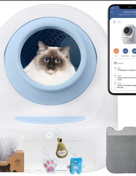 Smarty Pear Leo’s Loo Too Baby Blue Covered Automatic Self-Cleaning Cat Litter Box Bundle Package