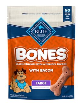 Blue Buffalo Bones Natural Crunchy Bacon Flavor Large Dog Biscuits, 16 oz.