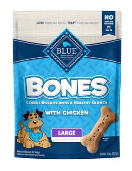 Blue Buffalo Bones Natural Crunchy Chicken Flavor Large Dog Biscuits, 16 oz.