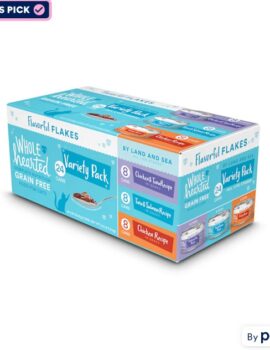 WholeHearted Grain Free By Land and Sea Flaked Wet Cat Food Variety Pack for All Life Stages, 2.8 oz., Count of 24