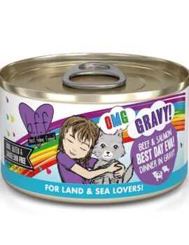 B.F.F. OMG Best Day Eva! Beef & Salmon Dinner in Gravy Wet Cat Food, 2.8 oz.