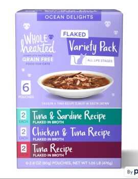 WholeHearted Grain Free Ocean Delights Flaked Wet Cat Food Variety Pack for All Life Stages, 2.8 oz. 6 count