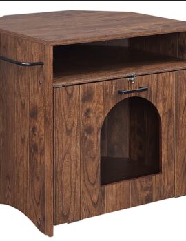 UniPaws Walnut Cat Litter Box Enclosure for Room Corners, 23.6″ L X 21.8″ W X 24.4″ H