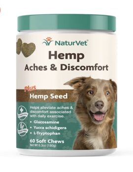 NaturVet Hemp Aches & Discomfort Plus Hemp Seed Soft Chews for Dogs, Count of 60