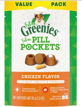 Greenies Pill Pockets Chicken Flavor Natural Soft Cat Treats, 3 oz.