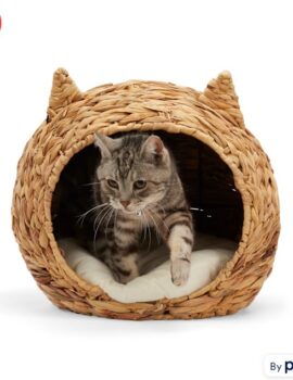 EveryYay Snooze Fest Straw Play Cave Cat Bed, 16.5″ L X 14.2″ W X 14.5″ H