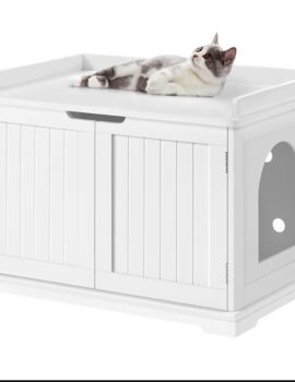 Topeakmart White Decorative Furniture Hidden Washroom Cat Litter Box, 30″ L X 20″ W X 21″ H