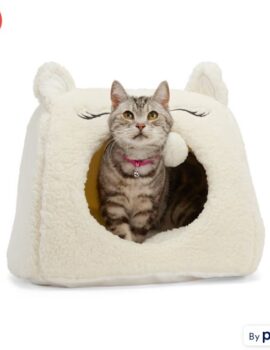 EveryYay Snooze Fest White Solid Pyramid Pod Cave Cat Bed, 16″ L X 15″ W X 16″ H