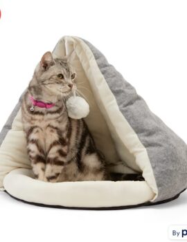 EveryYay Snooze Fest Grey Play Cave Cat Bed With Toy, 17″ H