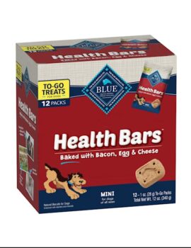 Blue Buffalo Health Bars Natural Crunchy TO-GO Mini Biscuits, Bacon, Egg & Cheese Dog Treats, 1 oz., Count of 12