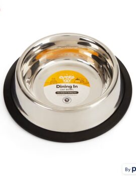 EveryYay Dining In Brushed Stainless Steel No-Tip Cat Bowl, 1 Cup