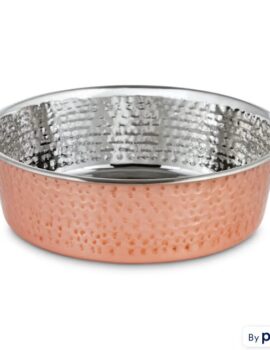 EveryYay Dining In Copper-Plated and Hammered Stainless-Steel Dog Bowl, 11 Cups