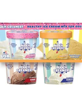 Pooch Creamery Peanut Butter, Birthday Cake, Vanilla, Carob Flavor Ice Cream Mix Dog Treats, 9.28 oz., Pack of 4