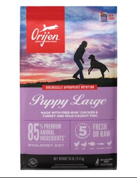 ORIJEN Puppy Large Grain Free High Protein Fresh & Raw Animal Ingredients Dry Dog Food, 25 lbs. – Carousel image #1Tap to zoom Tap to zoom Tap to zoom Tap to zoom Tap to zoom Tap to zoom Tap to zoom Tap to zoom   ORIJEN Puppy Large Grain Free High Protein Fresh & Raw Animal Ingredients Dry Dog Food, 25 lbs.