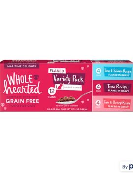 WholeHearted Grain Free Maritime Delights Flaked Wet Cat Food Variety Pack for All Life Stages, 2.8 oz.