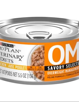 Purina Pro Plan Veterinary Diets OM Overweight Management Savory Selects, Chicken Feline Formula Wet Cat Food, 5.5 oz., Case 24