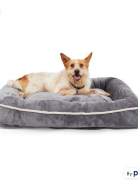 EveryYay Essentials Snooze Fest Grey Rectangle Lounger Dog Bed With Orthopedic Fill, 40″ L X 30″ W