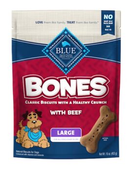 Blue Buffalo Bones Natural Crunchy Beef Flavor Large Dog Biscuits, 16 oz.