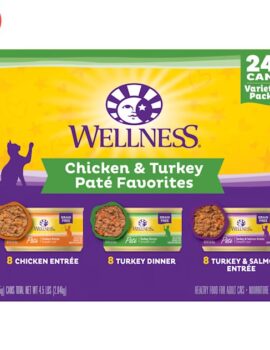 Wellness Complete Health Chicken & Turkey Pate Favorites Variety Pack Wet Adult Cat Food, 3 oz., Count of 24