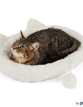 EveryYay Snooze Fest Ivory Cat Head Oval Snuggler Bed, 17″ L X 14″ W X 2″ H