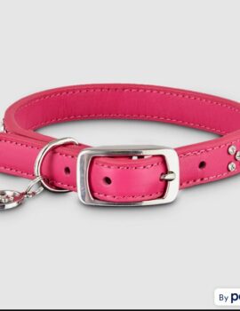 YOULY Leather Bling Pink Dog Collar, Medium