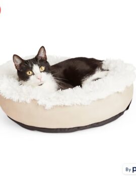 EveryYay Essentials Tan Round Cuddler Cat Bed, 19″ L X 19″ W X 4″ H