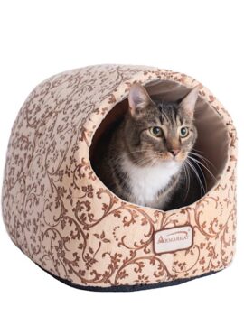 Armarkat Pod Cat Bed in Beige and Floral, 18″ L X 13″ W