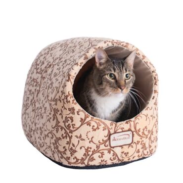 Armarkat Pod Cat Bed in Beige and Floral, 18″ L X 13″ W