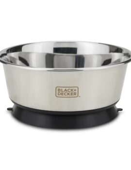 BLACK+DECKER Metallic No-Tip Brushed Stainless Steel Suction Dog Bowl, 8 Cups